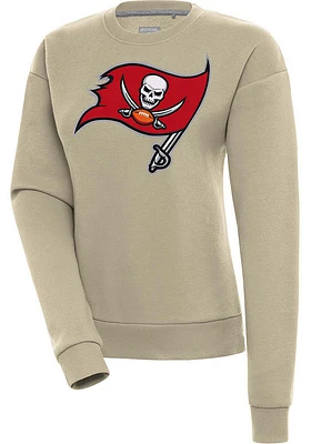 Antigua Tampa Bay Buccaneers Womens Khaki Full Front Victory Crew Sweatshirt