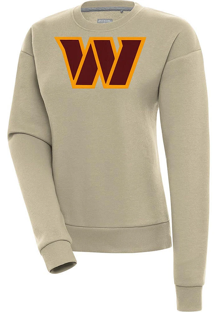 Antigua Washington Commanders Womens Khaki Full Front Victory Crew Sweatshirt