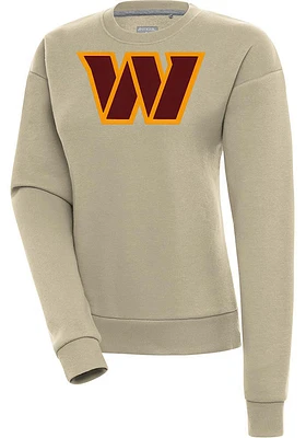 Antigua Washington Commanders Womens Khaki Full Front Victory Crew Sweatshirt