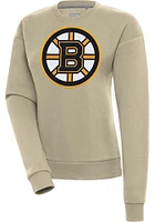 Antigua Boston Bruins Womens Khaki Full Front Victory Crew Sweatshirt