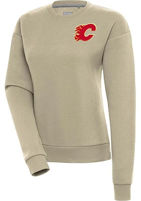Antigua Calgary Flames Womens Khaki Victory Crew Sweatshirt