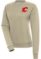 Antigua Calgary Flames Womens Khaki Victory Crew Sweatshirt