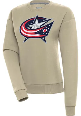 Antigua Columbus Blue Jackets Womens Khaki Full Front Victory Crew Sweatshirt