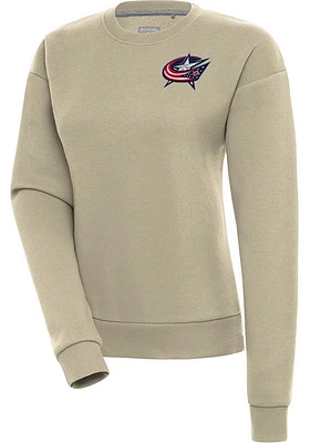 Antigua Columbus Blue Jackets Womens Khaki Victory Crew Sweatshirt