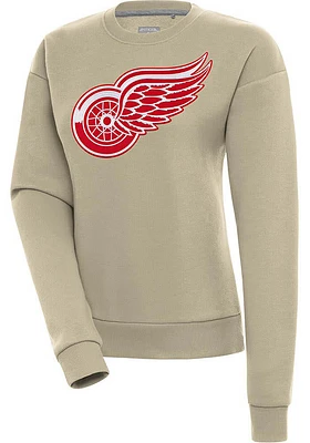Antigua Detroit Red Wings Womens Khaki Full Front Victory Crew Sweatshirt