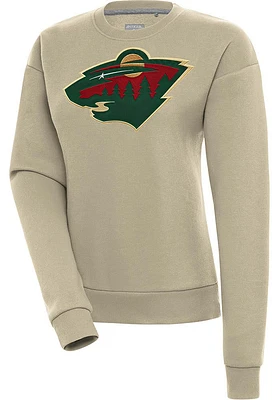 Antigua Minnesota Wild Womens Khaki Full Front Victory Crew Sweatshirt