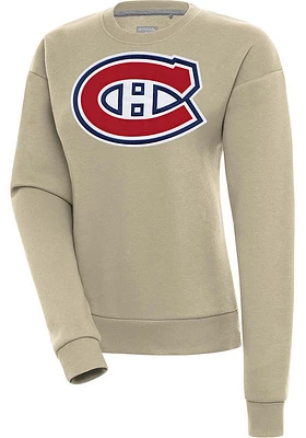 Antigua Montreal Canadiens Womens Khaki Full Front Victory Crew Sweatshirt
