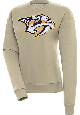 Antigua Nashville Predators Womens Khaki Full Front Victory Crew Sweatshirt