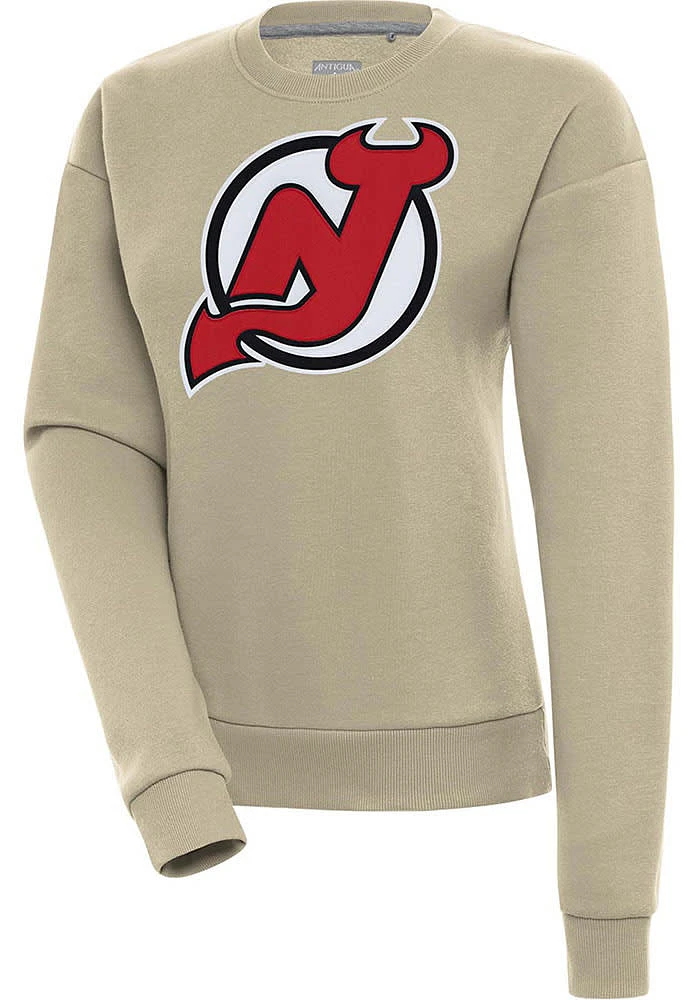 Antigua New Jersey Devils Womens Khaki Full Front Victory Crew Sweatshirt