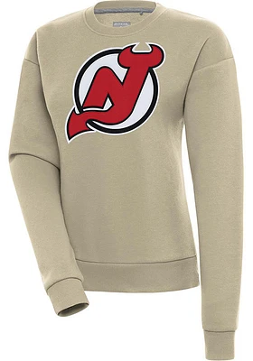 Antigua New Jersey Devils Womens Khaki Full Front Victory Crew Sweatshirt