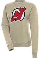Antigua New Jersey Devils Womens Khaki Full Front Victory Crew Sweatshirt