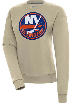 Antigua New York Islanders Womens Khaki Full Front Victory Crew Sweatshirt