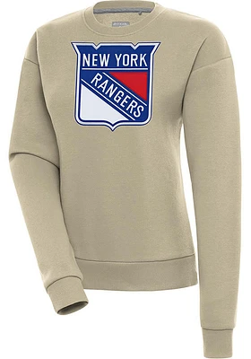 Antigua New York Rangers Womens Khaki Full Front Victory Crew Sweatshirt