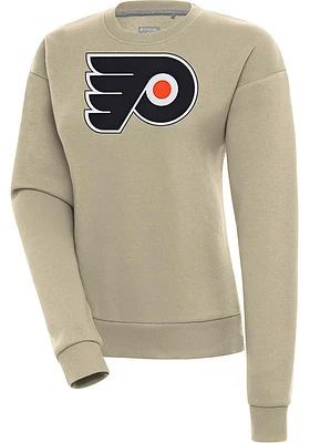 Antigua Philadelphia Flyers Womens Khaki Full Front Victory Crew Sweatshirt
