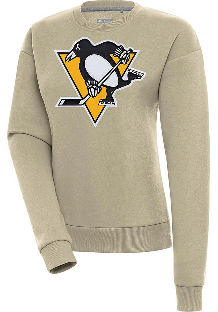 Antigua Pittsburgh Penguins Womens Khaki Full Front Victory Crew Sweatshirt