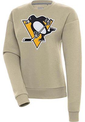 Antigua Pittsburgh Penguins Womens Khaki Full Front Victory Crew Sweatshirt