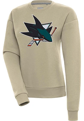 Antigua San Jose Sharks Womens Khaki Full Front Victory Crew Sweatshirt