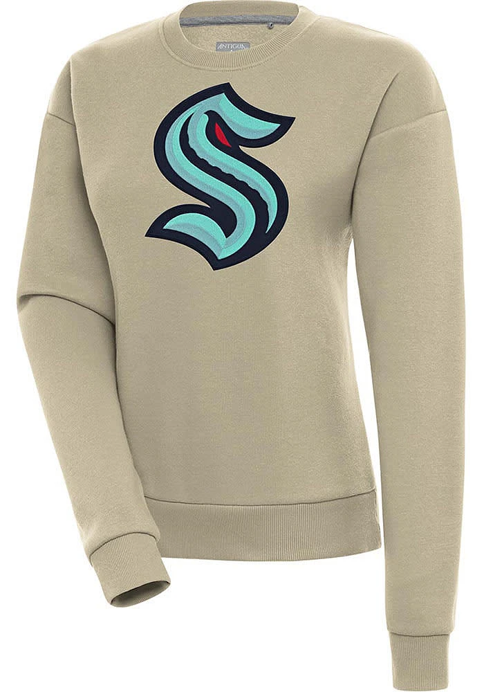 Antigua Seattle Kraken Womens Khaki Full Front Victory Crew Sweatshirt