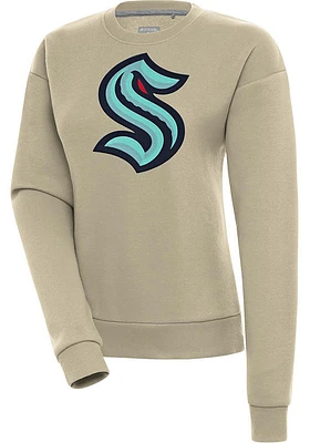 Antigua Seattle Kraken Womens Khaki Full Front Victory Crew Sweatshirt