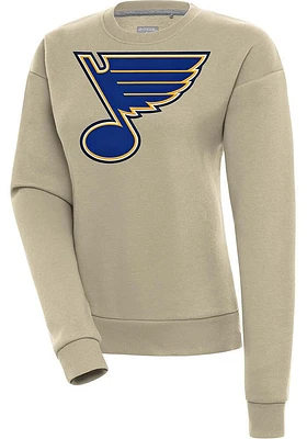 Antigua St Louis Blues Womens Khaki Full Front Victory Crew Sweatshirt