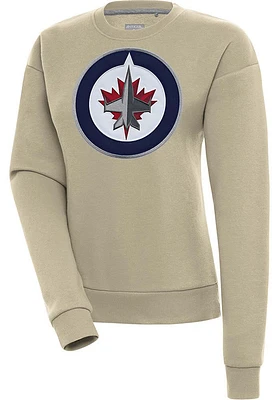 Antigua Winnipeg Jets Womens Khaki Full Front Victory Crew Sweatshirt