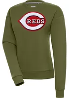 Antigua Cincinnati Reds Womens Olive Full Front Victory Crew Sweatshirt