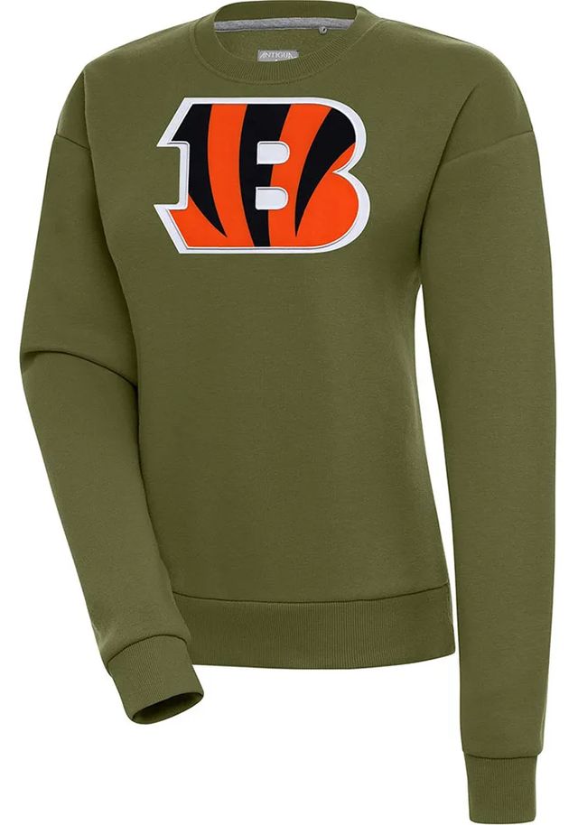 Antigua Cincinnati Bengals Womens Olive Full Front Alternate Victory Crew Sweatshirt