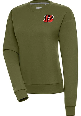 Antigua Cincinnati Bengals Womens Olive Victory Crew Sweatshirt