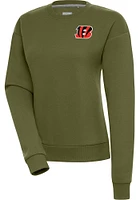 Antigua Cincinnati Bengals Womens Olive Victory Crew Sweatshirt