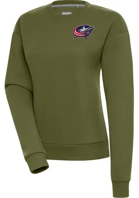 Antigua Columbus Blue Jackets Womens Olive Victory Crew Sweatshirt