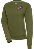 Antigua Columbus Blue Jackets Womens Olive Victory Crew Sweatshirt