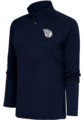 Antigua Cleveland Guardians Womens Navy Blue Metallic Logo Tribute Qtr Zip Pullover
