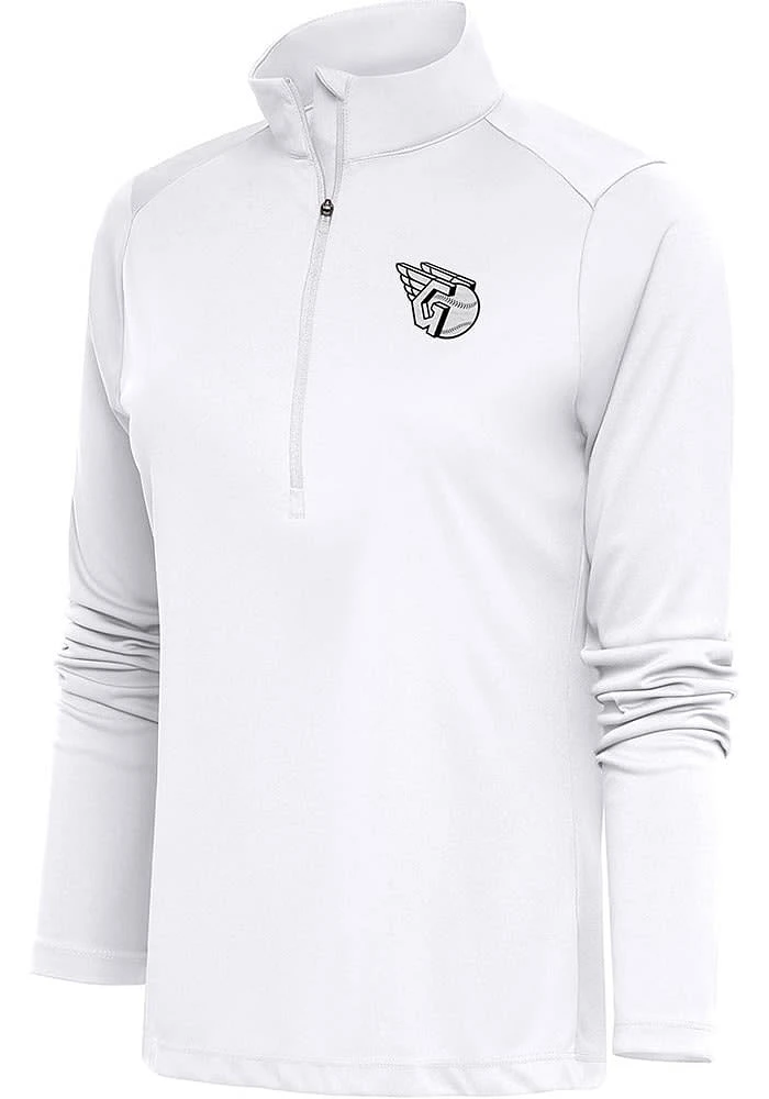 Antigua Cleveland Guardians Womens Metallic Logo Tribute Qtr Zip Pullover