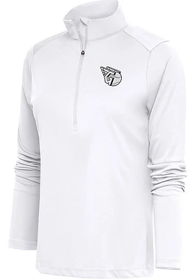 Antigua Cleveland Guardians Womens Metallic Logo Tribute Qtr Zip Pullover
