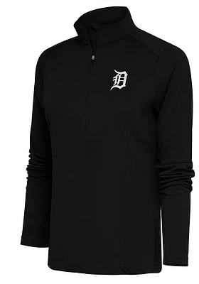 Antigua Detroit Tigers Womens Metallic Logo Tribute Qtr Zip Pullover
