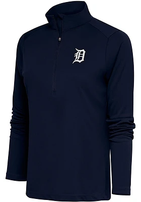 Antigua Detroit Tigers Womens Navy Blue Metallic Logo Tribute Qtr Zip Pullover