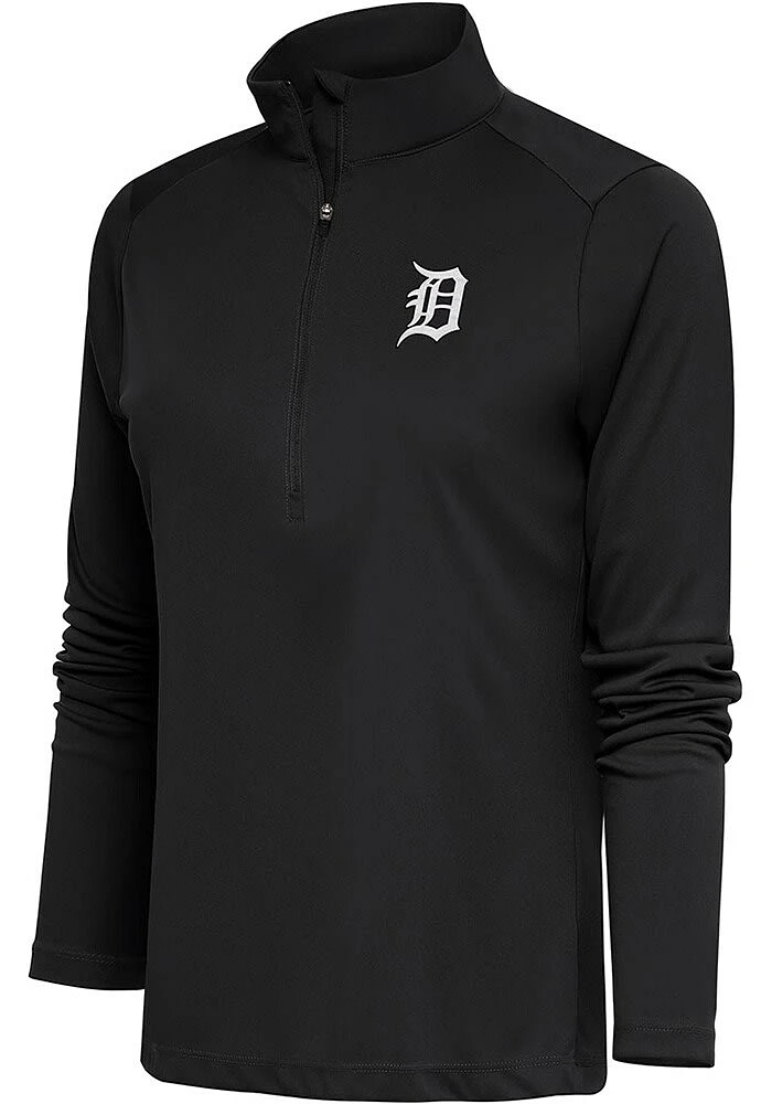 Antigua Detroit Tigers Womens Grey Metallic Logo Tribute Qtr Zip Pullover
