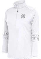 Antigua Detroit Tigers Womens White Metallic Logo Tribute Qtr Zip Pullover