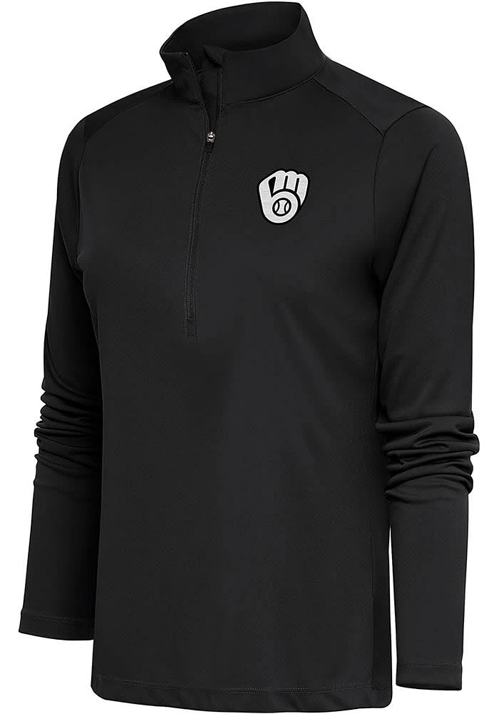 Antigua Milwaukee Brewers Womens Metallic Logo Tribute Qtr Zip Pullover