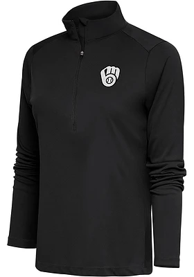 Antigua Milwaukee Brewers Womens Metallic Logo Tribute Qtr Zip Pullover