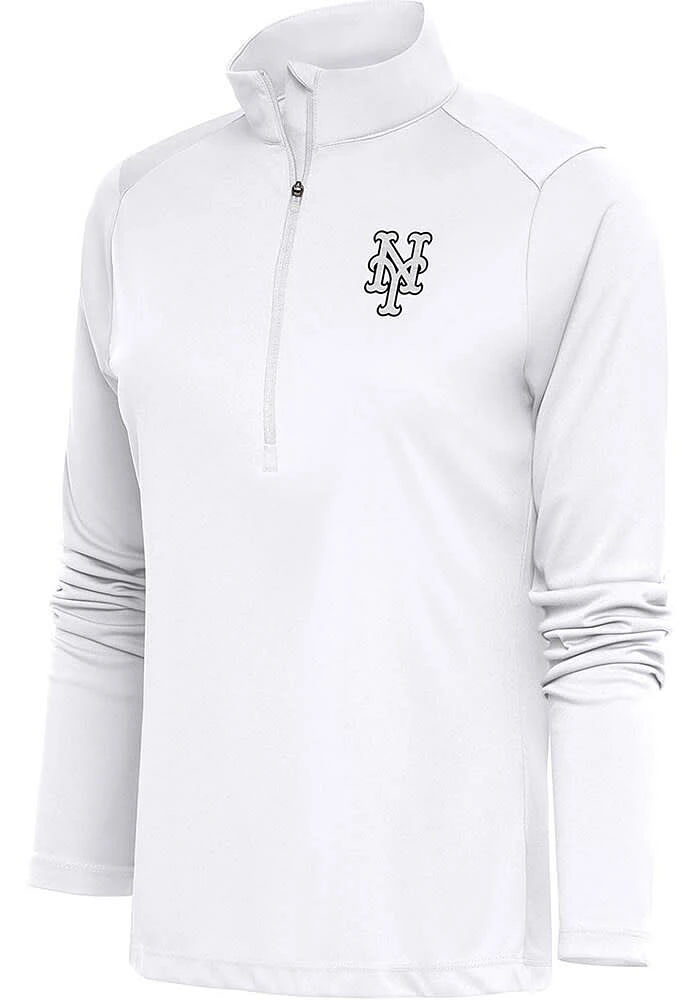 Antigua New York Mets Womens White Metallic Logo Tribute Qtr Zip Pullover