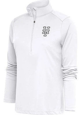 Antigua New York Mets Womens White Metallic Logo Tribute Qtr Zip Pullover