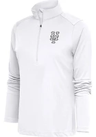 Antigua New York Mets Womens White Metallic Logo Tribute Qtr Zip Pullover