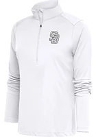 Antigua San Diego Padres Womens Metallic Logo Tribute Qtr Zip Pullover