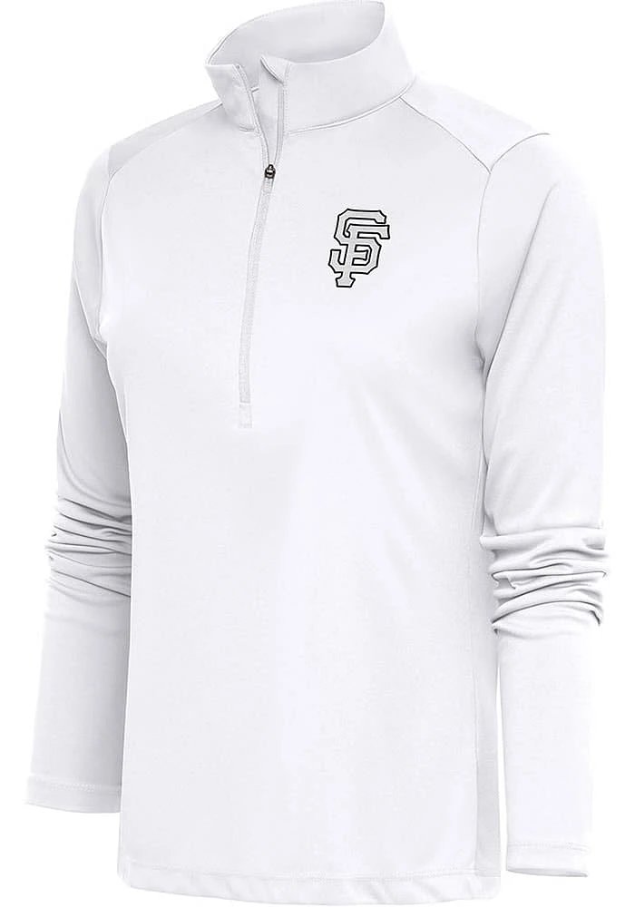 Antigua San Francisco Giants Womens White Metallic Logo Tribute Qtr Zip Pullover