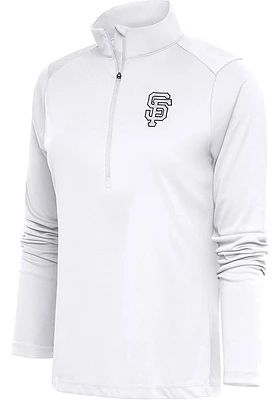 Antigua San Francisco Giants Womens White Metallic Logo Tribute Qtr Zip Pullover