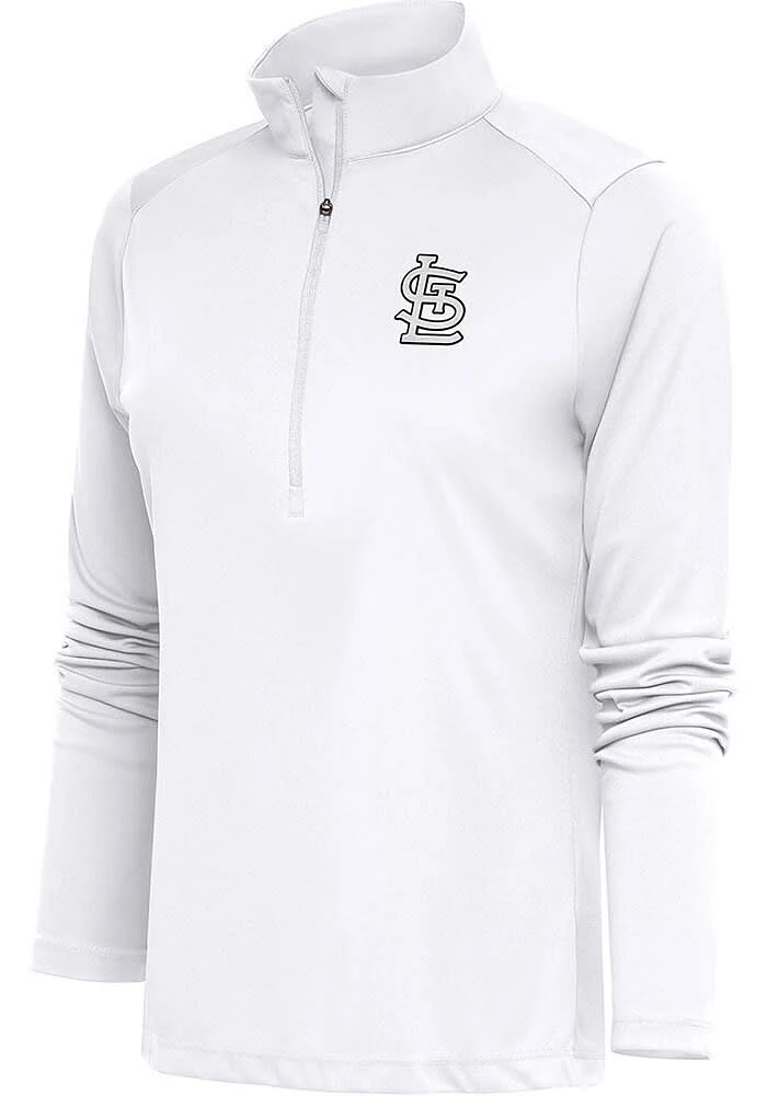 Antigua St Louis Cardinals Womens White Metallic Logo Tribute Qtr Zip Pullover