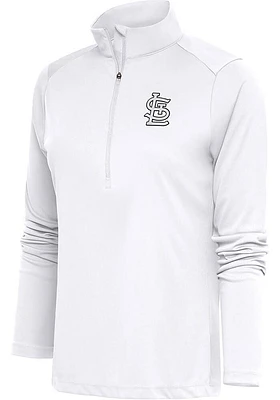 Antigua St Louis Cardinals Womens White Metallic Logo Tribute Qtr Zip Pullover