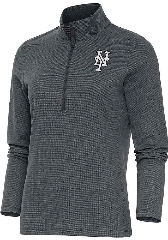 Antigua New York Mets Womens Charcoal Metallic Logo Epic Qtr Zip Pullover