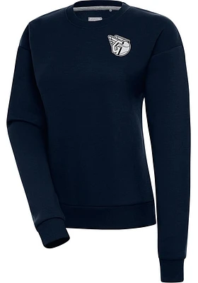 Antigua Cleveland Guardians Womens Navy Blue Metallic Logo Victory Crew Sweatshirt
